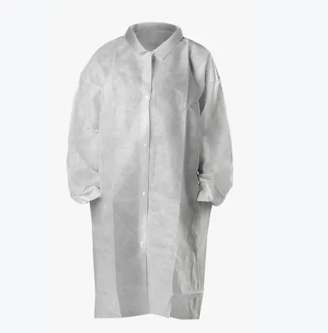 Polypropylene Disposable Button Elastic Cuff Nonwoven Visitor Coat Lab Coat 